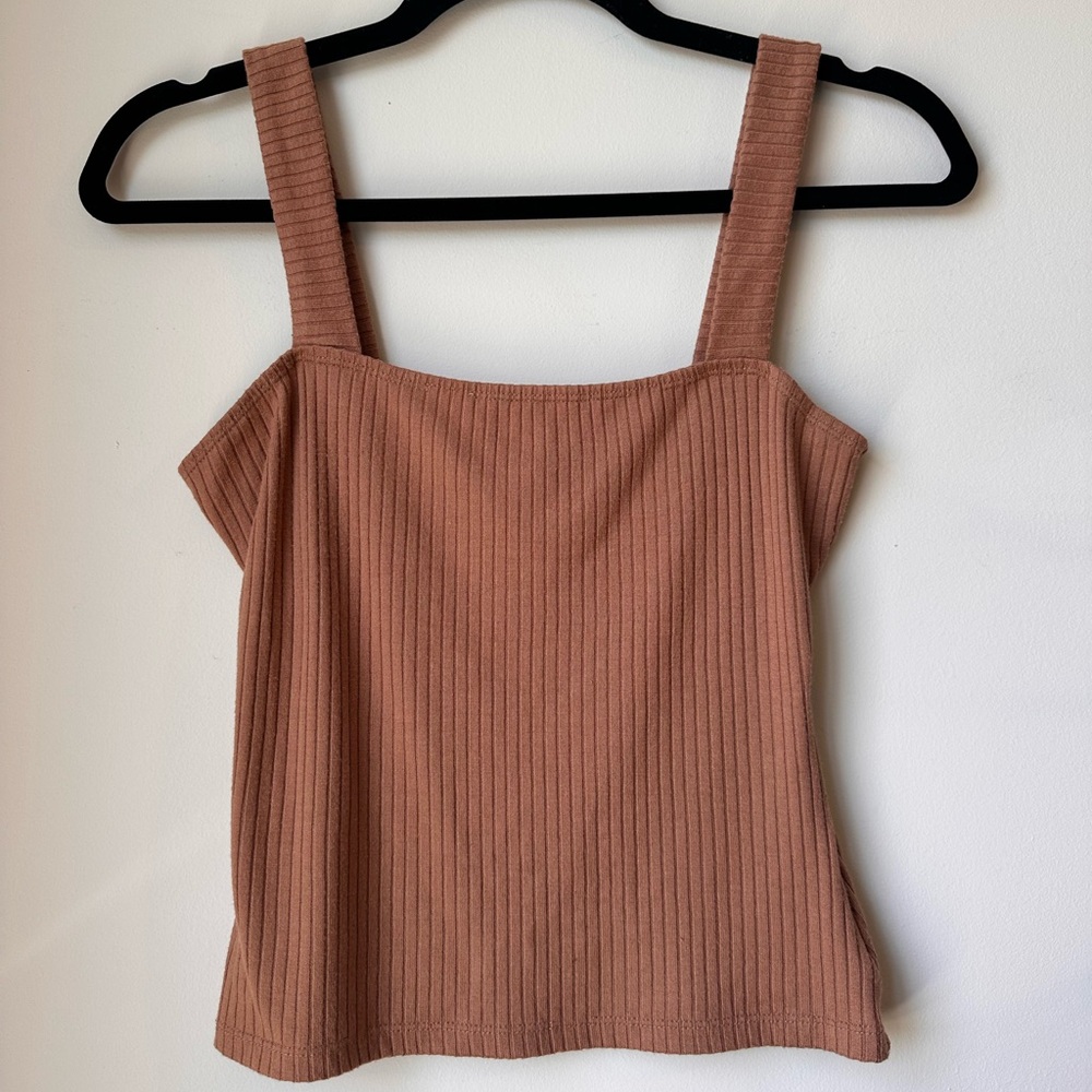 Brown Ribbed Tank Top - Sasha Top in Camel by Few Moda - Picture 4 of 9
